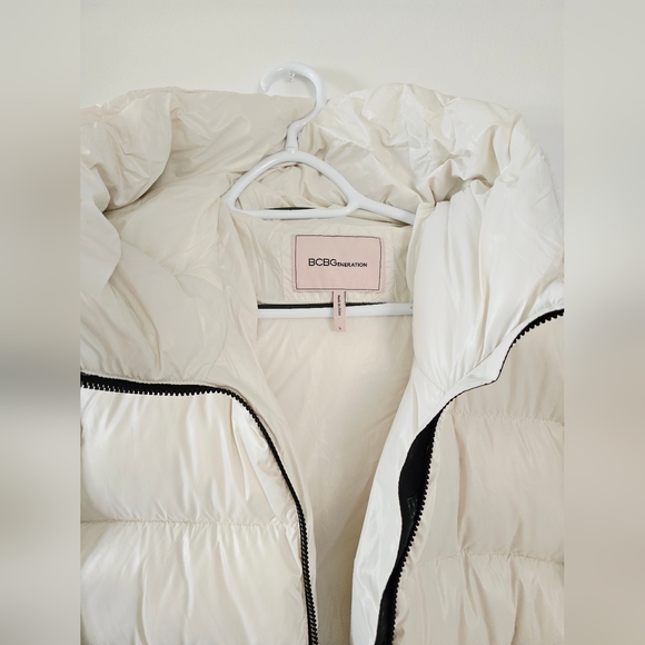 BCBG Generation Off White Black Long Puffer Parka Coat Jacket Size L - Picture 3 of 12